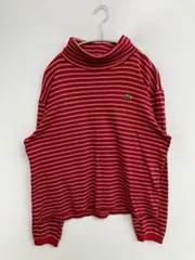 LACOSTE ラコステ Tシャツ/カットソー 3 レッド ボーダー柄 ワンポイント ミドル丈 長袖 タートルネック/ハイネック