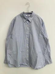 UNIQLO ユニクロ シャツ/ブラウス XL スカイブルー コットン ストライプ柄 ミドル丈 長袖 レギュラーカラー