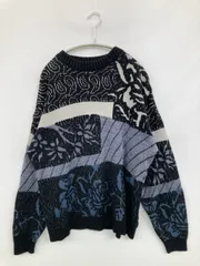 ニット/セーター XL ブラック ニット その他総柄 ミドル丈 長袖 クルーネック(丸首)