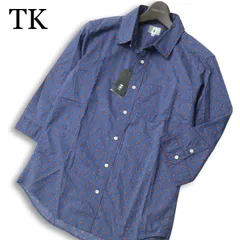 【新品 未使用】 TK タケオキクチ 春夏★ 七分袖 ペイズリー 総柄 シャツ Sz.2 メンズ 紺 ネイビー
