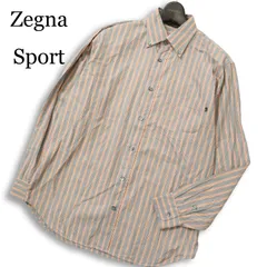 Zegna Sport ゼニア スポーツ 通年★ 長袖 ストライプ 高級 イタリア製生地 ボタンダウン シャツ Sz.M メンズのサムネイル