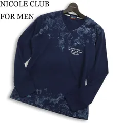 NICOLE CLUB FOR MEN ニコルクラブ フォーメン 通年 長袖 プリント Vネック カットソー ロンTシャツ Sz.46 メンズ ネイビー