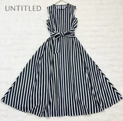 ✴︎美品✴︎ UNTITLED アンタイトル ストライプ ロングワンピース リボンベルト Aライン フレア ゆったり 洗える ポケット付き