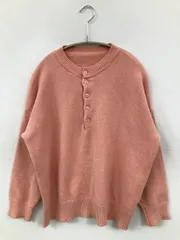 ニット/セーター ピンク ニット 無地 ミドル丈 長袖 ヘンリーネック