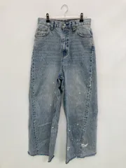 JEANASIS ジーナシス デニムパンツ M ブルー クロップド・半端丈 無地 ワイド・ルーズ ストレート ハイウエスト ヴィンテージ フルレングス