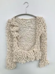 GRACE CONTINENTAL グレースコンチネンタル カーディガン/ボレロ 36 ベージュ ナイロン 無地 リボン ショート丈 長袖