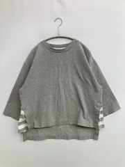 studio CLIP スタジオクリップ Tシャツ/カットソー グレー 無地 ボーダー柄 ショート丈 半端袖 クルーネック(丸首)