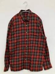 UOMO DAN シャツ/ブラウス L レッド コットン チェック柄 ミドル丈 長袖 ボタンダウン