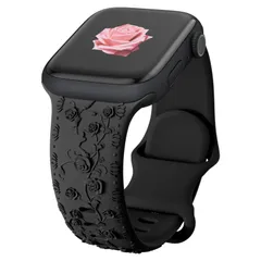 コンパチブル アップルウォッチ バンド 40mm 42mm 44mm 41mm 38mm 45mm 46mm 49mm レディース 女性、シリコン製交換ベルト バラ花柄彫刻入りバンド コンパチブル アップルウォッチ バンド 10 9 8 7 6 5 4 3に対