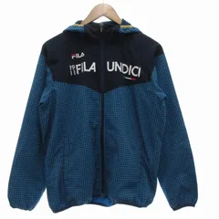 フィラ FILA ジャケット S ジップアップ フード チェック柄 プリント 青 ブルー /AE ■GY58