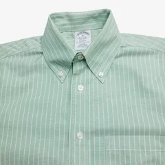 【XS】Brooks Brothers（ブルックスブラザーズ）ボタンダウンシャツ グリーン×ホワイトストライプ / オックスフォード / Supima Cotton 100% Regent Fit ノーアイロン Malaysia製 メンズXS相当