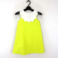 Jacadi ジャカディ スカラップ ワンピース ノースリーブ バイカラー 128cm 8Y 黄色 レモンイエロー 白 KIDS 女の子