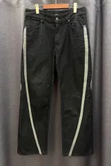 ADDOFF ウェーブ LINE ワイド デニム パンツ ブラックデニム