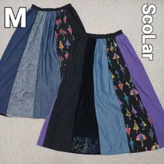 ScoLar　スカラー　ロングスカート　ストライプ風　異素材切り替え　フレア　Mサイズのサムネイル