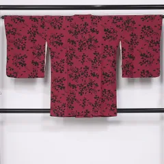 道行コート 袷 身丈83cm 裄丈64cm 正絹 Sランク セミフォーマル Mサイズ ポケットあり 花柄 個性的 アート 赤系 HP 1237-10762