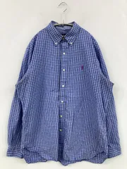 Ralph Lauren ラルフローレン シャツ/ブラウス L ブルー コットン ストレッチ チェック柄 ワンポイント ブランドロゴ ミドル丈 長袖 ボタンダウン レギュラーカラー
