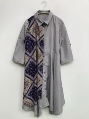 axes femme アクシーズファム シャツワンピース M ブルー ストライプ柄 リボン その他総柄