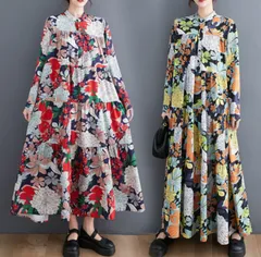 モード　個性派　総柄　花柄　ボタニカル　ワンピース　ティアード　シャツワンピ