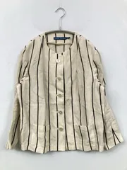 Ralph Lauren ラルフローレン ノーカラージャケット 4 ベージュ リネン・麻 ストライプ柄 ミドル丈