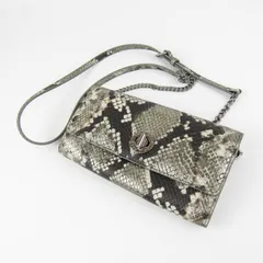 コールハーン ターンロック ウォレット チェーン付き パイソン柄 長財布 ブランド レディース シルバー COLE HAAN 【中古】