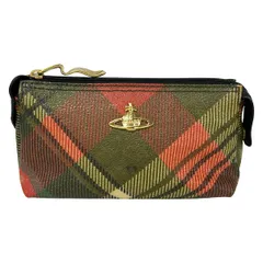 VivienneWestwood(ヴィヴィアンウエストウッド) ポーチ カーキ×オレンジ×マルチ チェック柄/オーヴ レザー