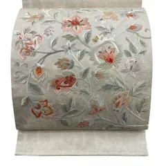 袋帯 秀品 関西仕立て 花唐草 金糸 クリーム お太鼓柄 正絹 【中古】