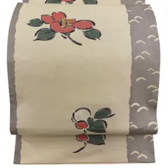 袋帯 秀品 木屋太 落款 草花 クリーム 六通 正絹 【中古】のサムネイル