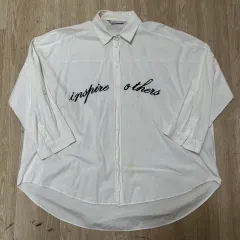 ZARA レタリング 刺繍 オーバーサイズ オックスフォード シャツ L/100