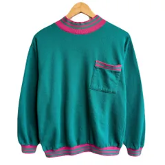 90's vintage ビンテージ today tonight モックネック リブライン 胸ポケット付き トレーナー スウェット 裏起毛 エメラルドグリーン×ピンク No.P411