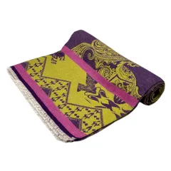 ETRO(エトロ) ストール(ショール)美品  - イエローグリーン×パープル ペイズリー柄 ウール、シルク