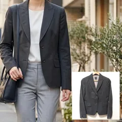 イタリア製ウール生地使用【CK Calvin Klein】シーケーカルバンクライン テーラード ジャケット 上着 2つボタン 日本製 オンワード樫山 フォーマル キュプラ チャコールグレー 濃灰 レディース サイズ4 S～M相当 /M44782jQのサムネイル
