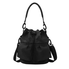 [LTG] 巾着バッグ ドローストリングバッグ ショルダーバッグ バケットバッグ 2way 肩掛け 手提げ ショルダー 軽量 ナイロン レディース メンズ 7986821 (ブラック)