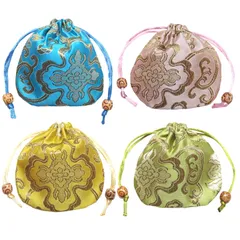 Silver ＆ Style 巾着 巾着袋 小物入れ 和柄 小 ミニ サテン ポーチ セット 和風 アクセサリー入れ (4枚 セット B)