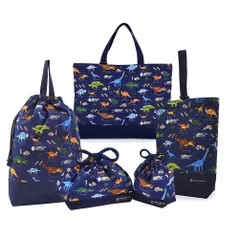 COLORFUL CANDY STYLE 入園・入学5点セット キルティング (レッスンバッグQ/シューズケースQ/体操服袋/お弁当袋/コップ袋) 発見! 探検! 恐竜大陸(ネイビー) N8134300
