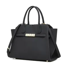 [MFFOR] ハンドバッグ レディース 高級本革 ショルダーバッグ 底鋲付き 大容量 スクエア型 ビジネスバッグ 肩掛け 手持ち 高見え オフィス 通勤 シンプル カジュアル おしゃれ 人気（ブラック）