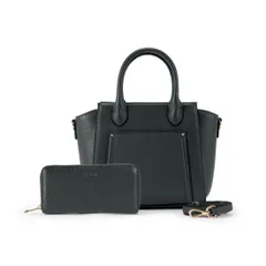 [バルコス] 【セット商品】リベットデザイン シュリンクレザー 2way ハンドバッグ ＆ 長財布 セット レディース ショルダーベルト付き ブラック