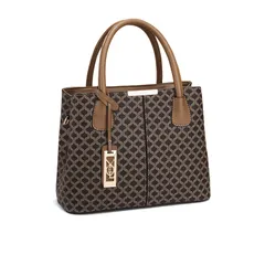 [NICOLE & DORIS] ハンドバッグ レディース ショルダーバッグ 2way 斜めがけカバン レトロ 大容量 仕切り 柄付き 手提げ 肩掛け鞄 PUレザー オシャレ 上品 通勤 面接 就活 カーキ