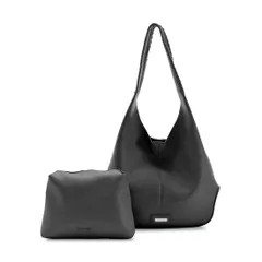 [バルコスブルー] フェイクレザー 大容量 ホーボーバッグ ポーチ付き ハンドバッグ トートバッグ ブラック