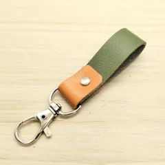 キーホルダー バイカラー 【モスグリーン】 チャーム 小さい 革 レザー ストラップ