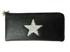 [スタージェリー] 長財布 レディース L字ファスナー 薄マチ 束入れ フラグメントケース 合成皮革 通帳サイズ対応 星デザイン カード収納 285 (ブラック)