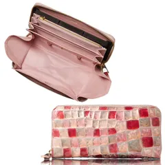 [リンレ] 財布 レディース 長財布 大容量 本革 レザー 縦型カード収納 コインスルー 使いやすい ブランド ラウンドファスナー エナメル ステンドグラス 母の日 プレゼント ギフト 専用箱付 モルガナイト ピンク