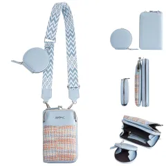 [LeafIn] スマホポーチ レディース 財布 斜めがけ 携帯ポーチ 軽量 スマホショルダー 長財布 お財布ポシェット 小物入れ 女性用 シンプル 軽量 便利 NB935 (ブルー)