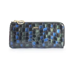 [バルコス] 牛革 長財布レディース L字型 手元が美しく見える ステンドガラス カードケース付 ブルー