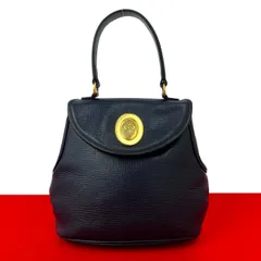 極 美品 Christian Dior クリスチャンディオール ヴィンテージ CD ロゴ 金具 レザー 本革 ハンドバッグ ミニ トートバッグ ネイビー 26819