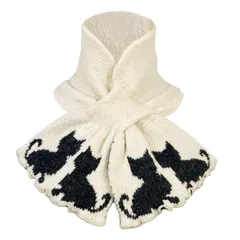 [TERAICHI] ネックウォーマー 差込ネックウォーマー プチマフラー クロス差込マフラーネコ柄 ミニマフラー レディースマフラー (ベージュ杢)