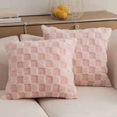 Demetex クッション カバー 45x45cm 2枚入 スクエアフラシ天ピロー カバー スーパー ソフト 装飾 クッション 可愛い子供部屋 デコレーション 45x45cm ピンク