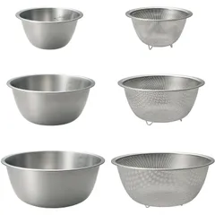 [ベルメゾン] ボウル ザル 6点 セット ステンレス すっきり収納できる 食洗機対応 目盛り付き ツヤ消し ボウル パンチング 脚付き ざる 6点セット