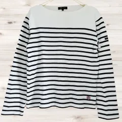 B2006 ビームス BEAMS Tシャツ 長袖 ロンT(M) カットソー ホワイト／白系 ボーダー バスクシャツ コットン 綿100 バイカラー ボートネック マリンテイストのサムネイル