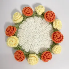 花 コースター かぎ針編み DIY手作り ローズ 編み物 完成品 ホームデコレーション 装飾用 誕生日 記念日 贈り物 オレンジ