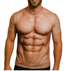 [Eiza] 筋肉tシャツ おもしろ コスプレ 3Dプリント リアル 腹筋 裸 フェイク 半袖 e815 (筋肉柄, M)のサムネイル